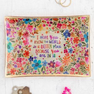 Artisan Glass Tray with "World Better Place" Design – Elegant Home Decor & Serving Tray