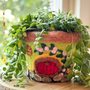 Hand Felted Wool Planter - Forest House: Eco-Friendly Artisan Succulent Pot for 2-Inch Plants