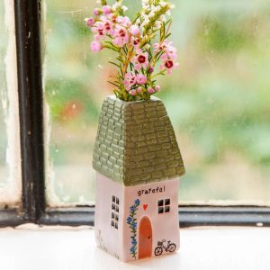 Cottage Bud Vase 'Grateful' Decor for Windowsill - Miniature Home Accent