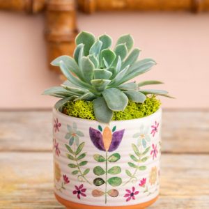 Handcrafted Folk Flower Mini Planter – Artisan Plant Gift with Drainage