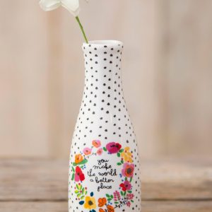 Inspirational Ceramic Bud Vase "You Make the World Better" - Minimalist Home Decor & Meaningful Gift for Her