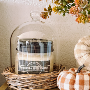 Rustic Glass Cloche with Woven Willow Base - Elegant Display Dome for Candles, Succulents & Home Decor