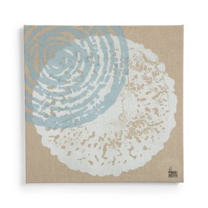 White & Blue Linen Screen Print: Vintage Ceramic Tile Art for Summer Decor